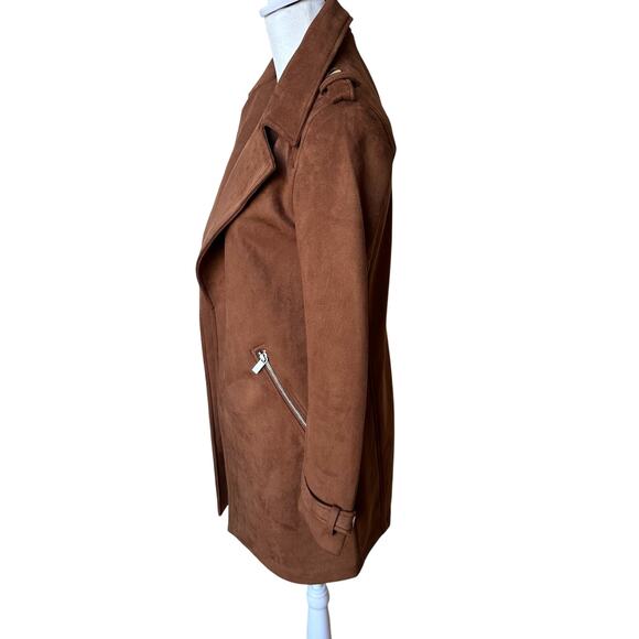 Magaschoni Faux Suede Brown Trench Coat - Size XS - Picture 7 of 10